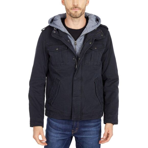 Levi's Mens Sherpa Lined Two Pocket Hooded Trucker Jacket Large Navy - NWT $200 - Picture 1 of 6